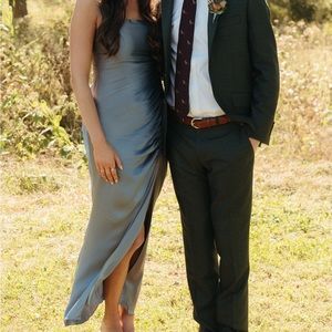 Shona Joy Lily Bias Ruched Midi Dress Blue Smoke Size 4